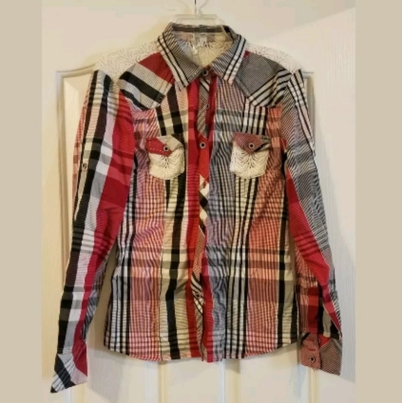 Womens plaid and lace button up - Picture 1 of 4